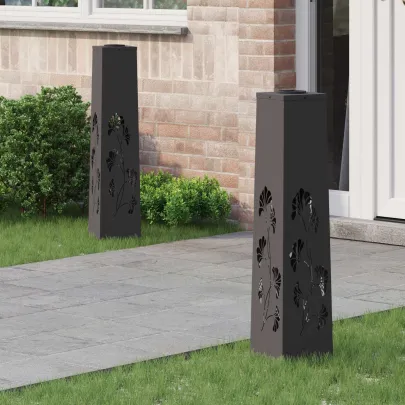 Lumină Solară LED Alei | 2 Piese | Oțel Negru