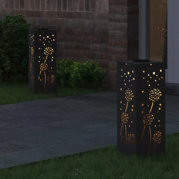 Lămpi LED Solare pentru Alei, 2 bucăți | Oțel Rezistent