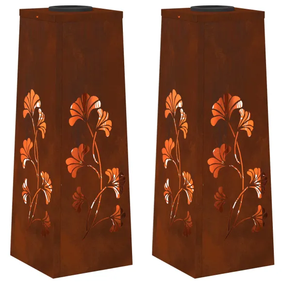 Lumină Solară LED Alei Oțel Corten | 2 Bucăți