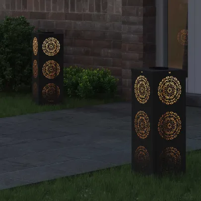 Lămpi LED Solare pentru Alei | 2 bucăți | Oțel Negru