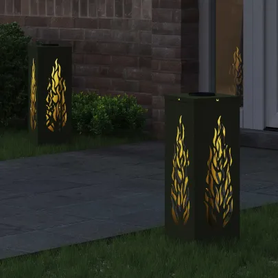 Lămpi LED Solare pentru Alei, Verde Măsliniu - 2 bucăți