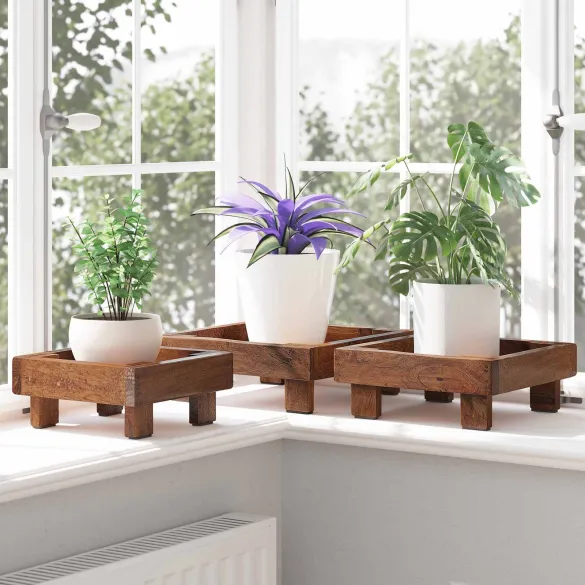 Set 3 Suporturi Plante Lemn Mahon | Decor Exterior