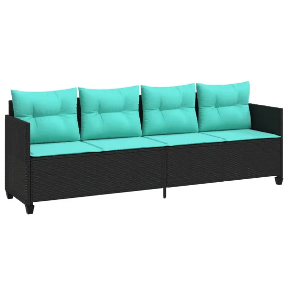 Șezlong cu Perne Negru Poliratan - Comandă cu Livrare Gratuită