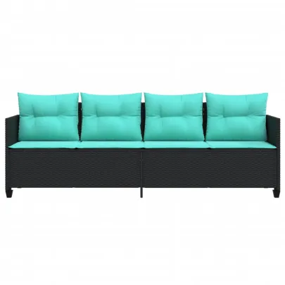 Șezlong cu Perne Negru Poliratan - Comandă cu Livrare Gratuită