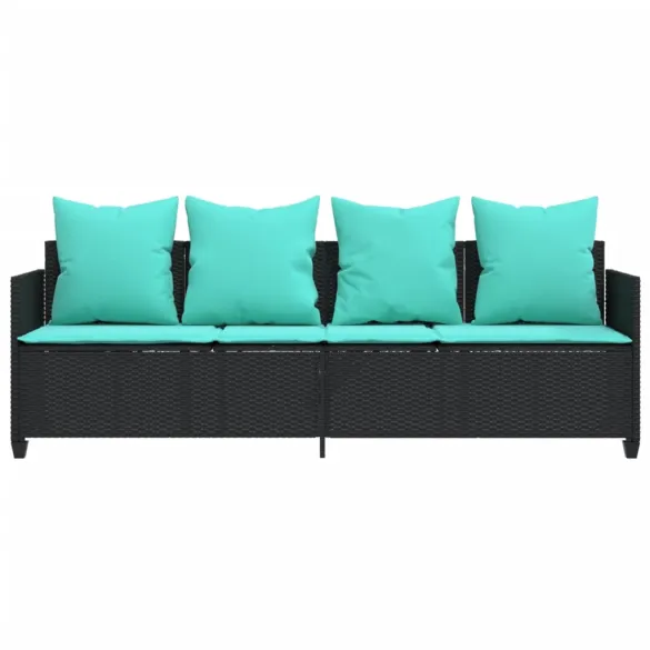 Șezlong Ratan Negru cu Perne | Mobilier Grădină