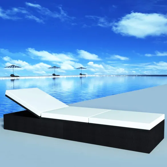 Șezlong Poliratan Negru | Mobilier Grădină Rezistent