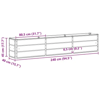 Jardinieră Verde Oțel 240x40x45 cm | Livrare Gratuită