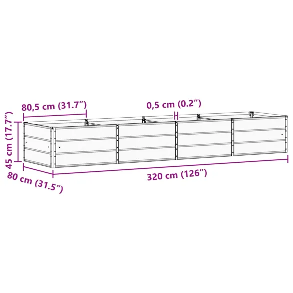 Jardinieră Verde Oțel 320x80x45 cm - Livrare Gratuită
