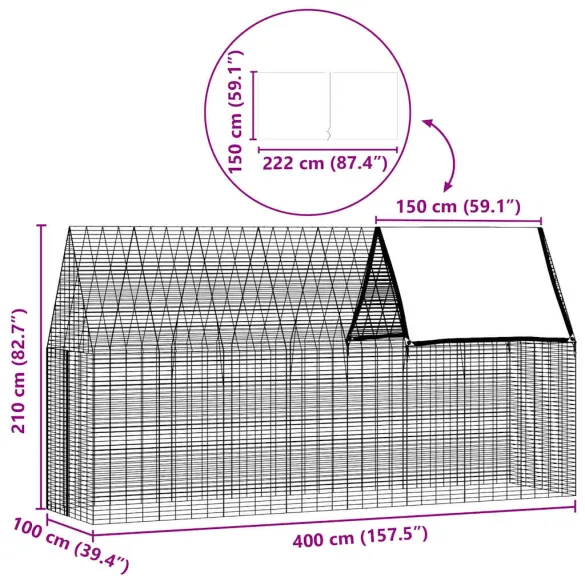 Custodie Iepuri Exterior, Oțel Galvanizat, 400x100x210 cm