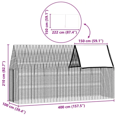 Custodie Iepuri Exterior, Oțel Galvanizat, 400x100x210 cm