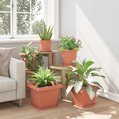 Set Ghivece Pătrate Roșu Cărămidă - 24 bucăți