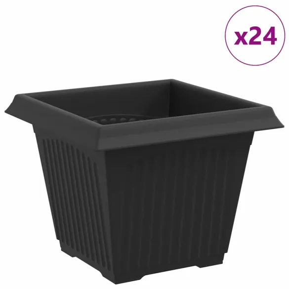 Ghivece Pătrate Negre 24 buc - Plastic pentru Interior/Exterior
