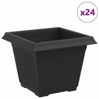 Ghivece Pătrate Negre 24 buc - Plastic pentru Interior/Exterior