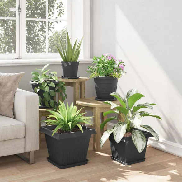 Ghivece Pătrate Negre 24 buc - Plastic pentru Interior/Exterior