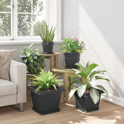 Ghivece Pătrate Negre 24 buc - Plastic pentru Interior/Exterior