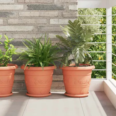 Set Ghivece Flori Roșu Cărămidă | Plastic Rezistent