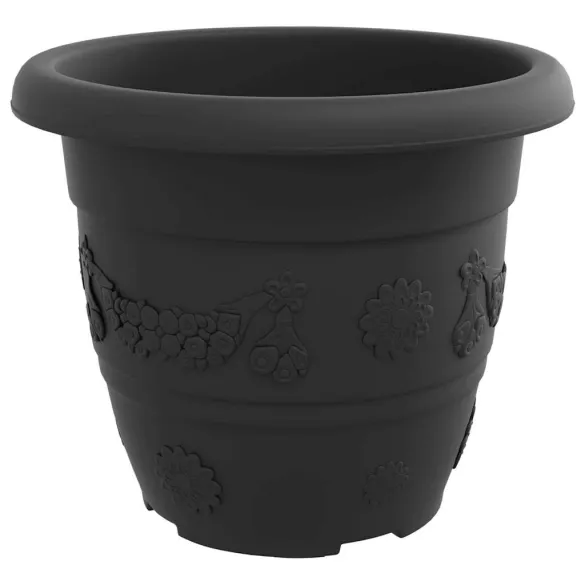 Set Ghivece Flori Rotunde Negre | Plastic pentru Interior/Exterior