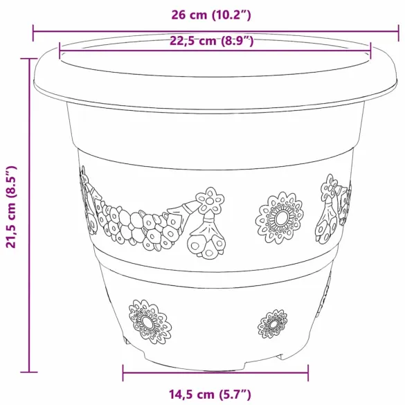 Ghivece Rotunde Roșu Cărămidă, Set 24 buc, Plastic Rezistent