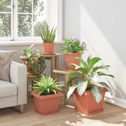 Set Ghivece Pătrate Roșu Cărămidă | 6 Buc | 43x43x33.5 cm