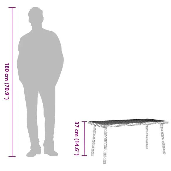 Masuta Cafea Gradina Dreptunghiulara Gri Poliratan