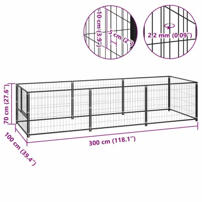 Padoc Câini Oțel Negru 300x100x70 cm | Livrare Gratuită