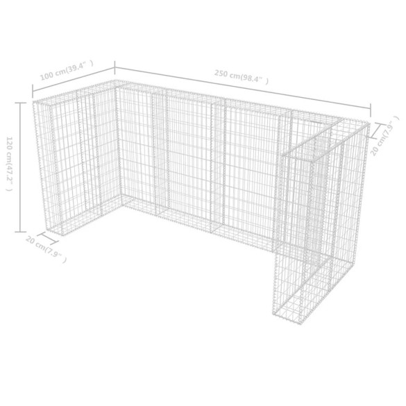 Gabion Triplu Pubelă - Oțel Galvanizat 250x100x120cm