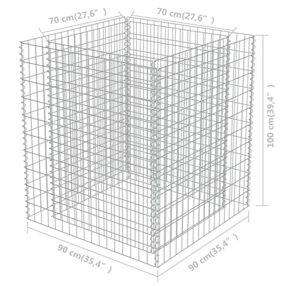 Strat Gabion Înălțat 90x90x100cm - Oțel Galvanizat