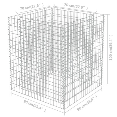 Strat Gabion Înălțat 90x90x100cm - Oțel Galvanizat