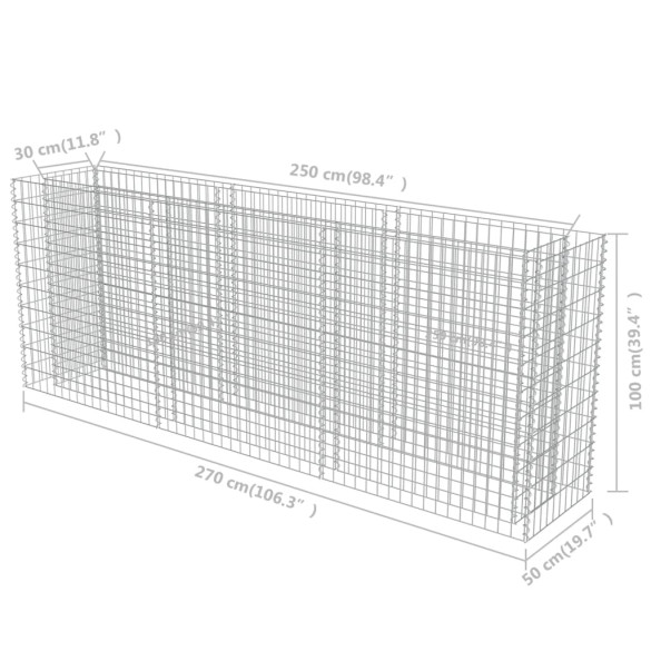 Strat Ridicat Gabion 270x50x100 cm - Oțel Galvanizat