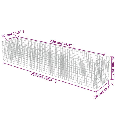 Strat Gabion Înălțat 270x50x50 cm - Oțel Galvanizat Rezistent