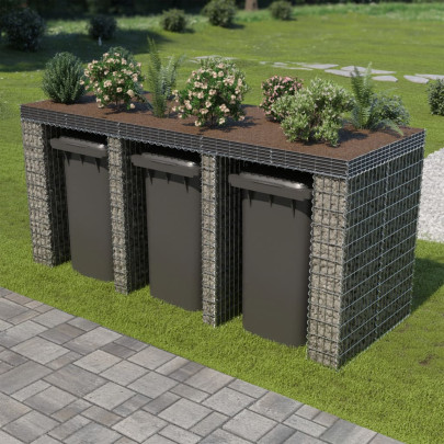Perete gabion pentru pubelă - 270x100x130 cm - oțel galvanizat