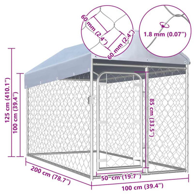 Padoc Câini Exterior cu Acoperiș - 200x100x125 cm