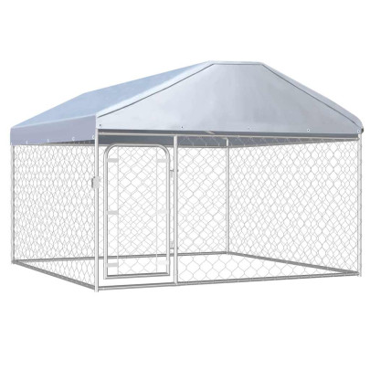 Padoc de câini de exterior cu acoperiș - 200 x 200 x 135 cm