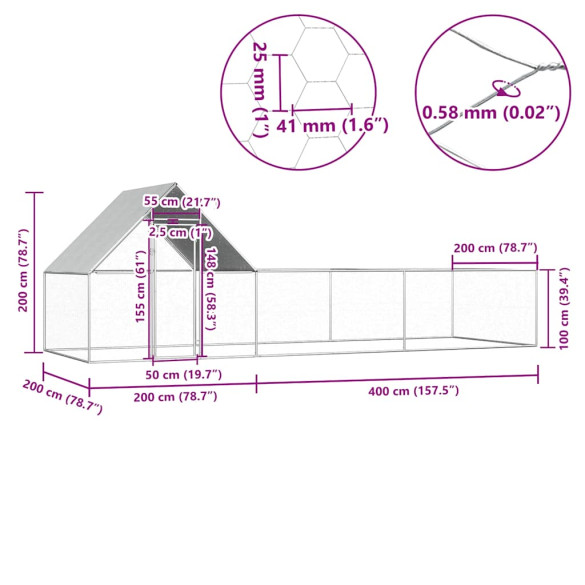 Coteț Păsări Oțel Galvanizat 6x2x2m - Livrare Gratuită
