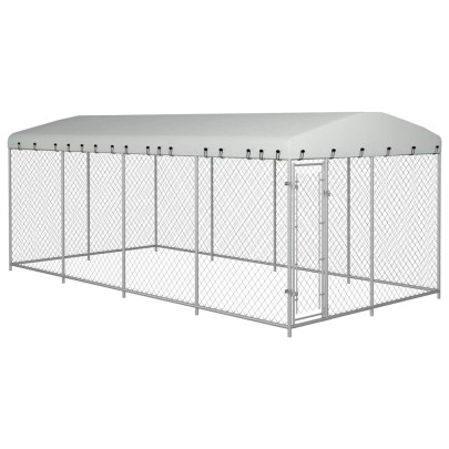 Padoc pentru câini de exterior - cu acoperiș - 7,6 x 3,8 x 2,3 m