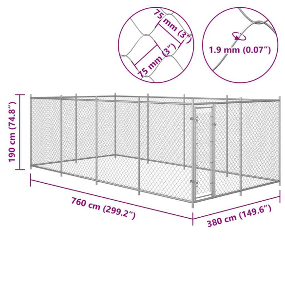Padoc Câini Exterior 7,6x3,8m - Livrare Gratuită