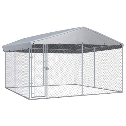 Padoc de exterior cu acoperiș pentru câini - 382x382x225 cm