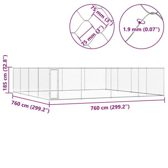 Padoc Câini Exterior - 760x760x185 cm - Oțel Galvanizat