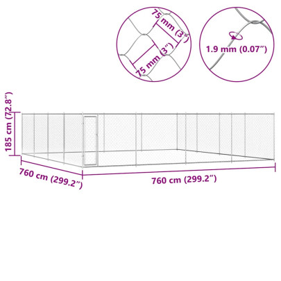 Padoc Câini Exterior - 760x760x185 cm - Oțel Galvanizat