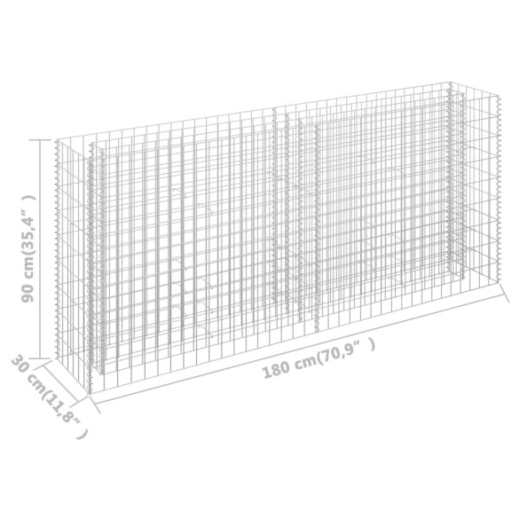 Strat Înălțat Gabion 180x30x90cm - Oțel Galvanizat Rezistent
