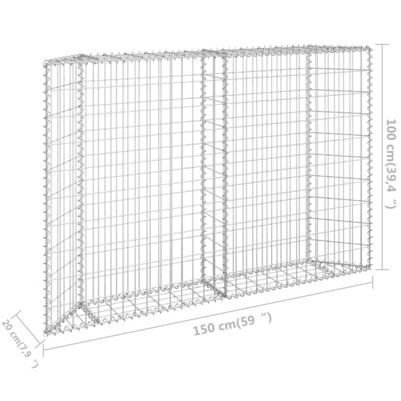 Strat Înălțat Gabion Trapez - 150x20x100 cm - Oțel Galvanizat
