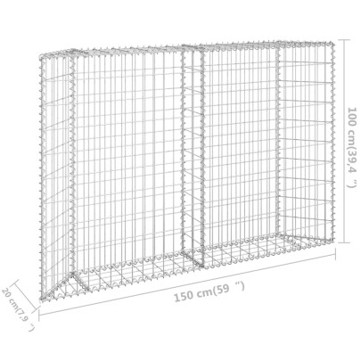 Strat Înălțat Gabion Trapez - 150x20x100 cm - Oțel Galvanizat