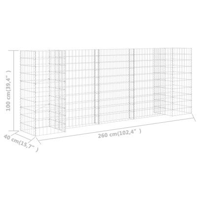 Jardinieră Gabion Formă H - 260x40x100 cm - Oțel