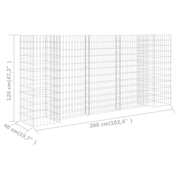 Jardinieră Gabion Formă H - Oțel Rezistent - 260x40x120 cm