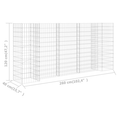 Jardinieră Gabion Formă H - Oțel Rezistent - 260x40x120 cm