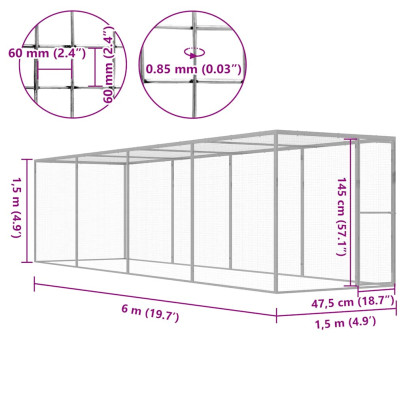 Cușcă Pisici Mare 6x1,5x1,5m - Oțel Galvanizat | Livrare Gratuită