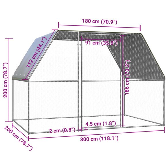 Coteț Păsări Exterior 3x2x2m - Oțel Galvanizat