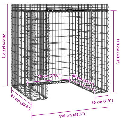 Perete Gabion Pubela Gunoi Fier Galvanizat 110x91x120 cm
