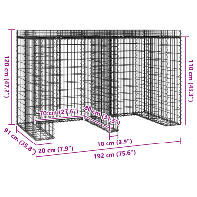 Perete Gabion pentru Pubele Gunoi 192x91x120 cm Fier Galvanizat