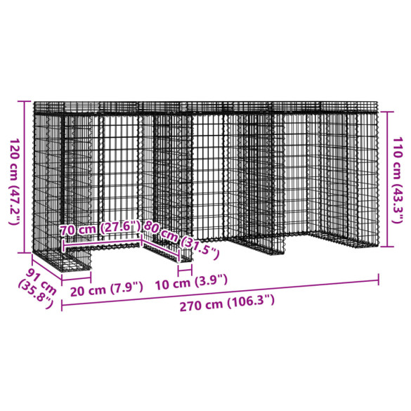 Perete Gabion pentru Pubele Gunoi 270x91x120 cm Fier Galvanizat